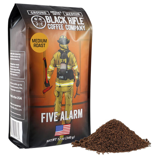 Black Rifle Coffee Company Ground Coffee Medium Roast - Roasted Blend Made from Pure Arabica Beans - Colombian & Brazilian Beans - Veteran Founded & American Made (Five Alarm, 12oz Bag)