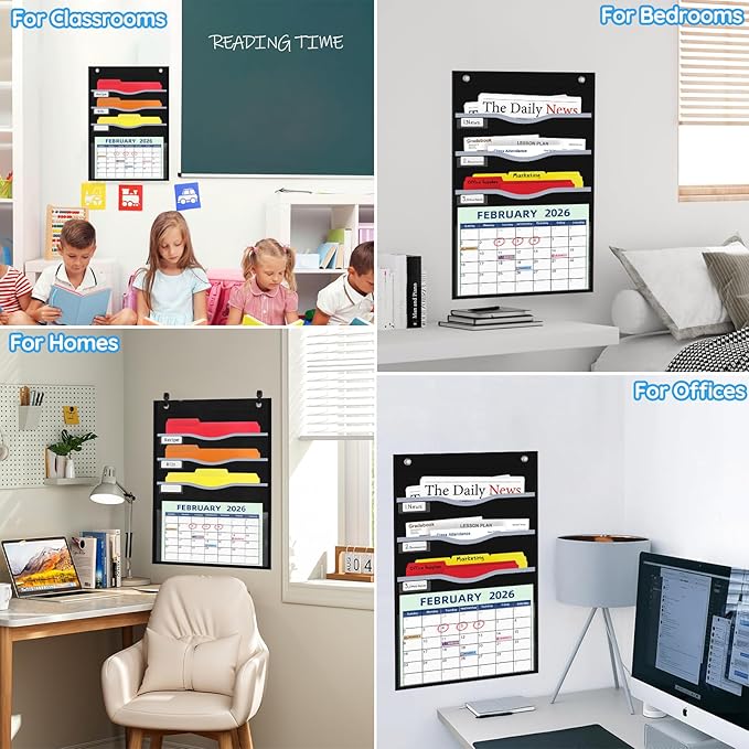 ALSLEA 4 Pockets Hanging Wall File Organizer 15" Extra Wide Pocket Chart - Image 5