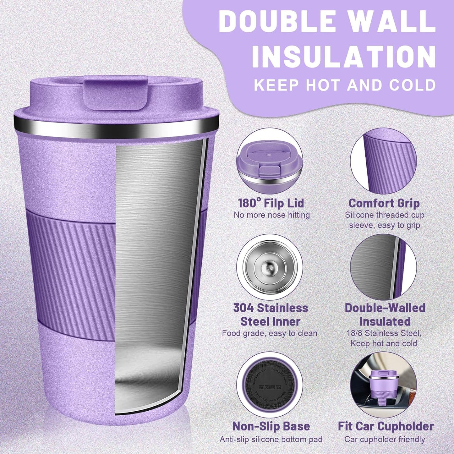 Insulated Coffee Tumblers with Flip Lid 12oz / 17oz, Stainless Steel Travel Coffee Mug Leak Proof, Vacuum Insulated Coffee Mug Reusable Cup, Keeps Cold and Hot for Coffee Tea