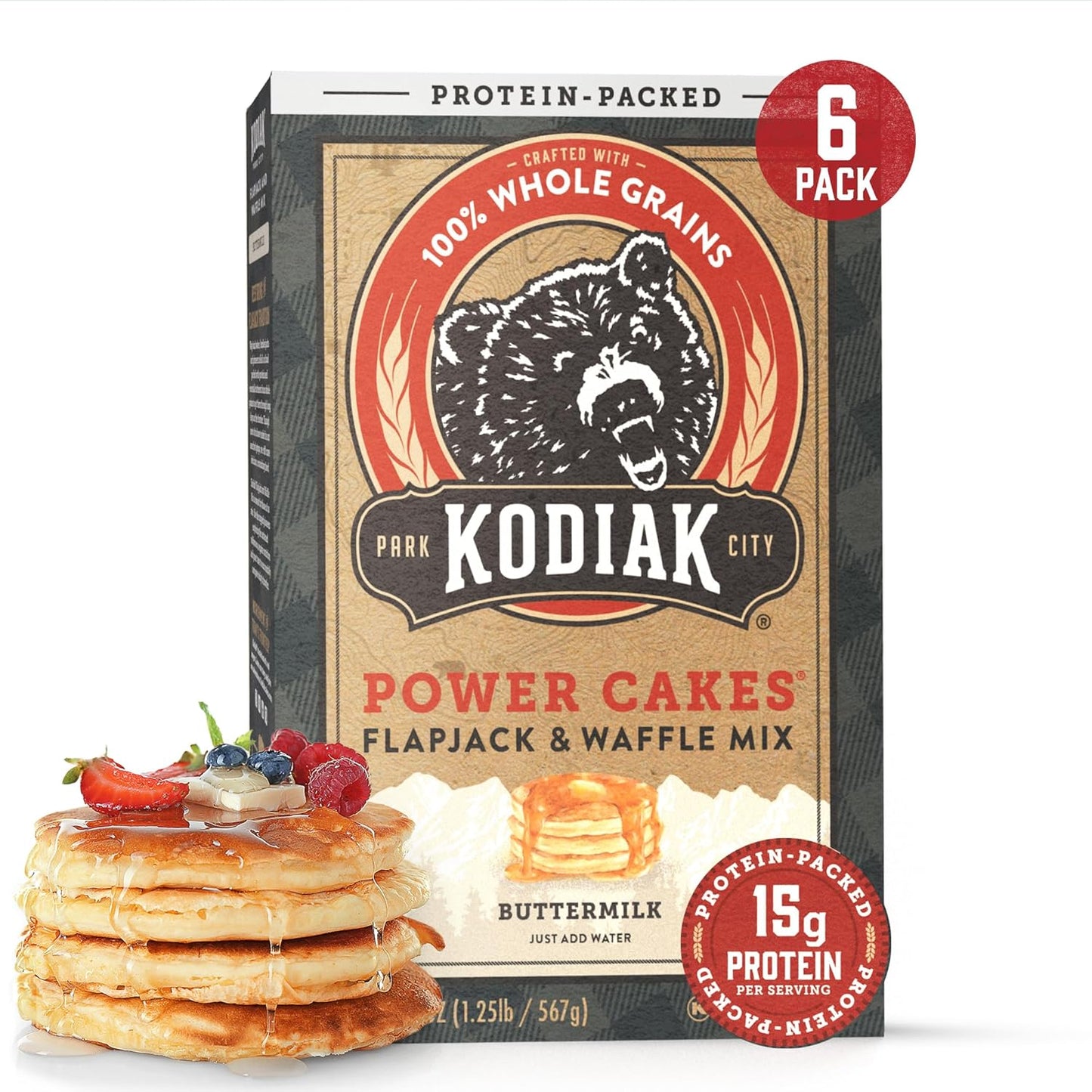 Kodiak Cakes Protein Pancake Power Cakes, Flapjack and Waffle Baking Mix, Buttermilk, 20 Oz, (Pack of 6)