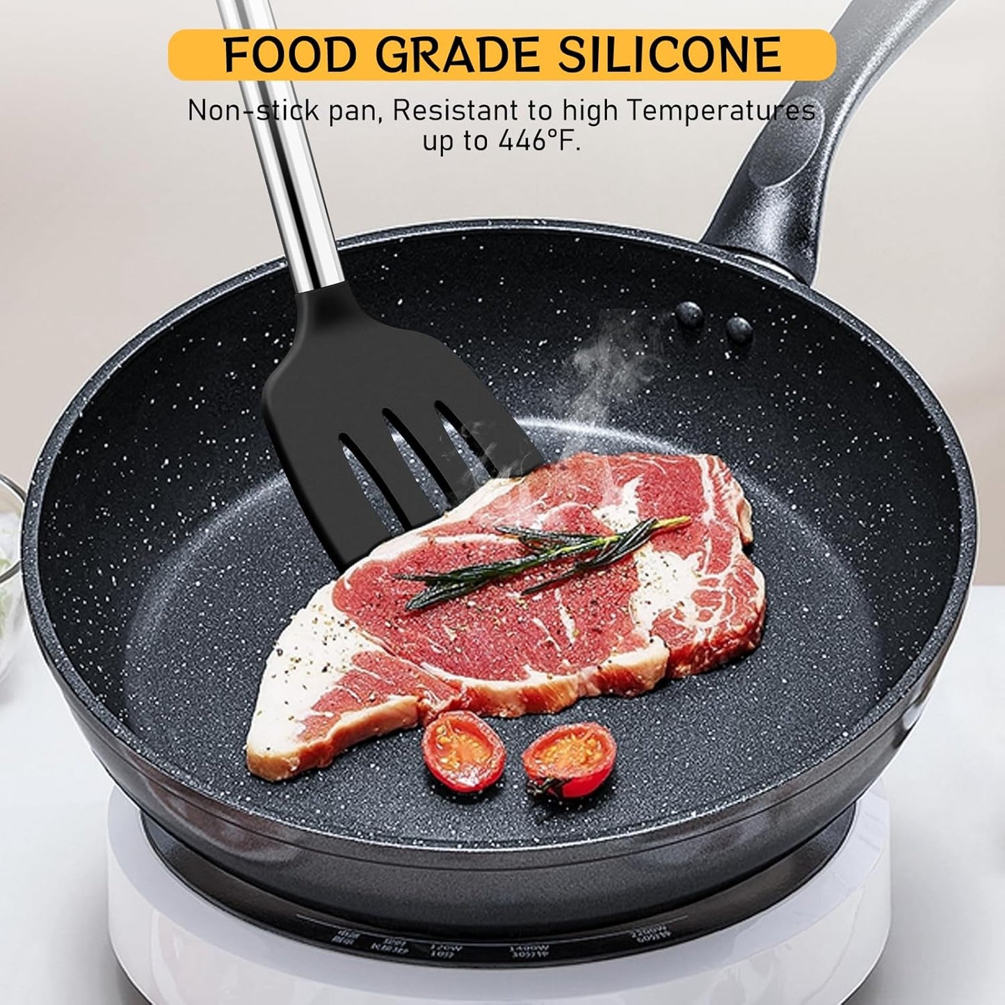 NileHome Pack of 3 Spatulas Silicone Heat Resistant, Cooking Utensils Set, Silicone Spatula BPA Free Cooking Utensils, Ideal Cookware for Fish, Eggs, Pancakes (Black)