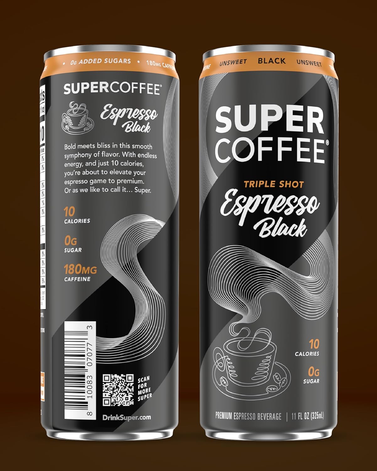 SUPER COFFEE Espresso, Iced Keto Coffee (0g Added Sugar, 10 Calories) [Triple Shot Black] 11 Fl Oz, 12 Pack | Cold Brew, Smart Coffee Drinks - SoyFree GlutenFree
