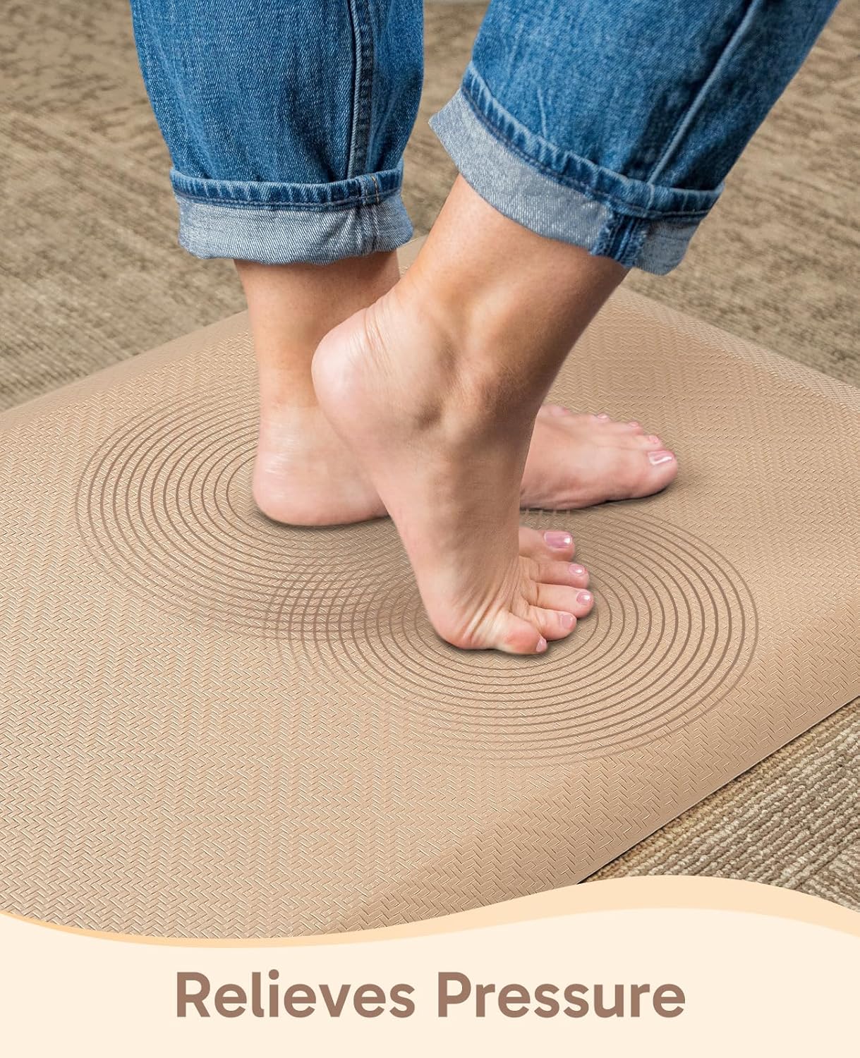 Ophanie Kitchen Mats for Floor, 3/4 Inch Thick Kitchen Rugs, 24'' x 70'' Anti Fatigue Standing Cushioned Mat, Waterproof,Comfort Ergonomic Mat for Office, Home, Sink, Beige Non-Slip Bottom