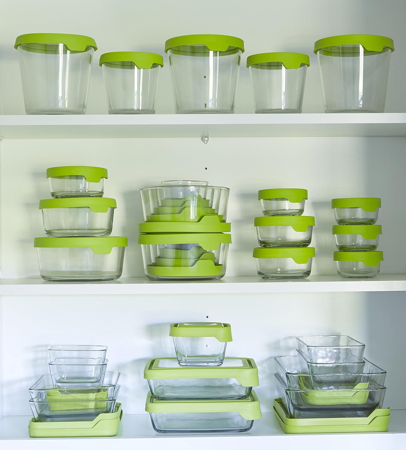 Anchor Hocking TrueSeal Glass Food Storage Containers with Lids, Green, 10-Piece Set