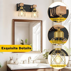 FadimiKoo Rustic Style Wood Bathroom Wall Sconces, 2-Light Black Gold Bathroom - Image 3