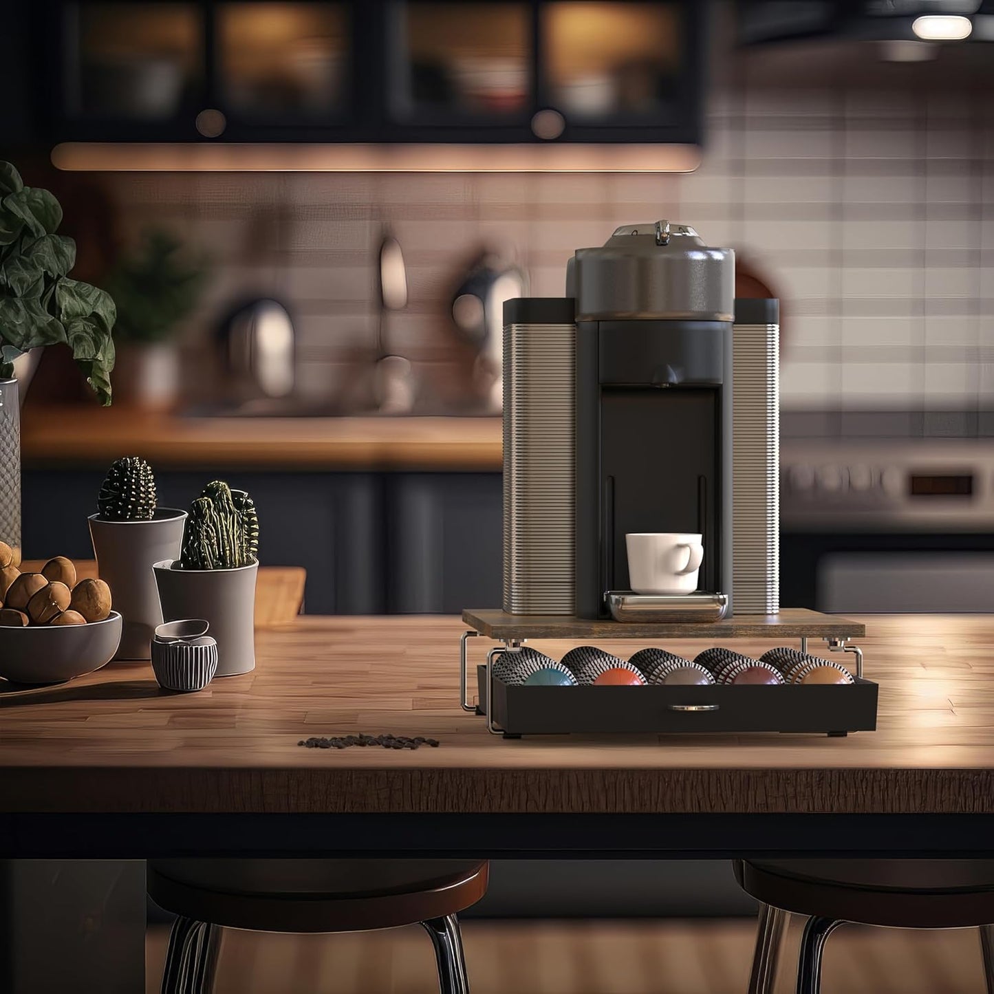 DecoBrothers Supreme Vertuoline Drawer, Holds with 30 Big or 60 Small Vertuoline Pods, Rustic Brown