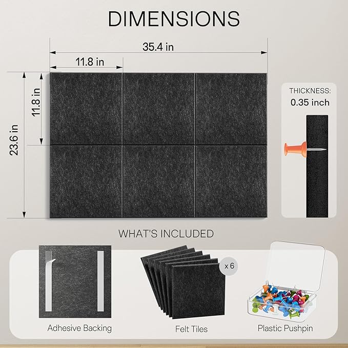 MaxGear Large Cork Board for Wall 36" x 24", Dark Gray Bulletin Board, 6 Pack - Image 4