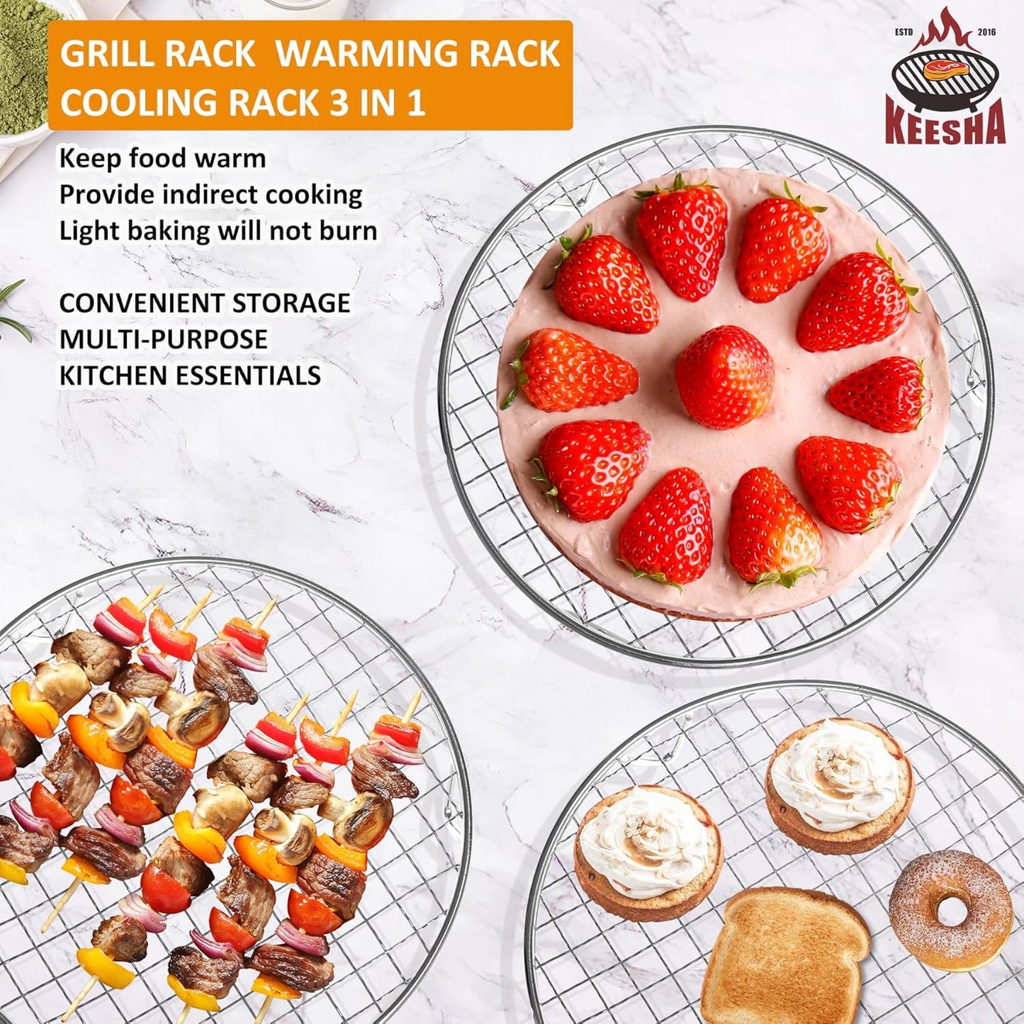 KEESHA 8.3 Inch Cooling Rack - 304 Stainless Steel Dish Rack for Cooking and Baking - Premium Steamer Rack, Canning Rack - Stackable Cake Cooling Rack