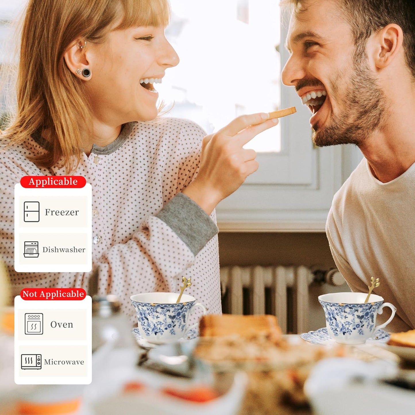 TATSUMI Country Roses 18 Peices Bone China Tea Cup And Saucer Set, English Vintage Tea Cups Of 6 For Women And Tea Party Sets