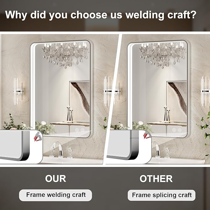 LED Bathroom Mirror with Lights, 48x36 Inch Brushed Silver Framed Lighted - Image 6