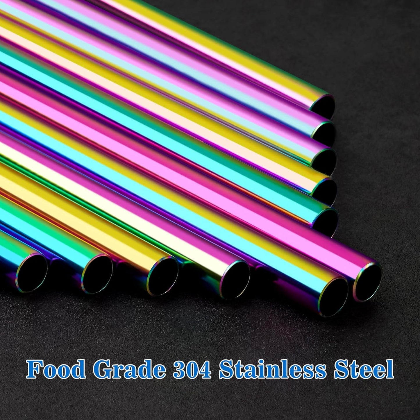 Tomorotec 40oz Straws, 14PCS Stainless Steel Replacement Straws for Stanley 40oz Adventure Quencher Travel Tumblers w/Cleaning Brushes 2PCS, Food-Grade, Dishwasher Safe for Smoothies (Metallic)