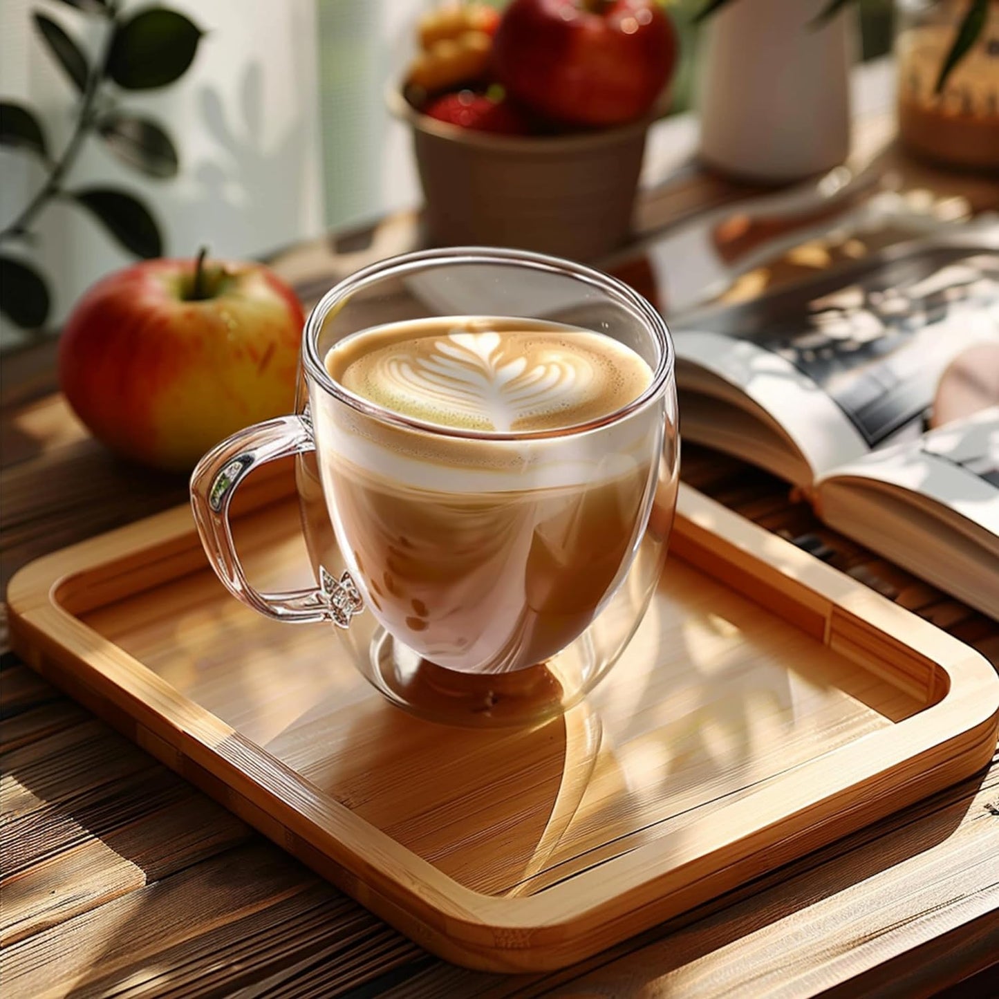 Set of 4 Double Walled Glass Coffee Mugs 3 Ounces Insulated Layer Coffee Cups with Handle Borosilicate Glass Espresso Cup for Hot Beverage,Cappuccino,Tea,Latte,Wine,Microwave Safe