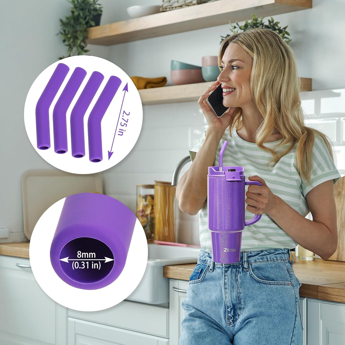 Zibtes-4PCS Silicone Straw Tips- Food Grade Rubber Metal Straws Tips Covers Only Fit for 1/3 Inch Wide(8MM Outdiameter) Stainless Steel Straw-Teal