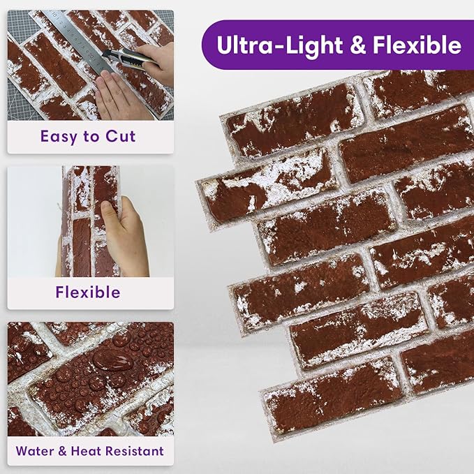 3D Faux Brick Wall Panels Peel and Stick, Small Brick-Look Textured Wall Sticker - Image 5
