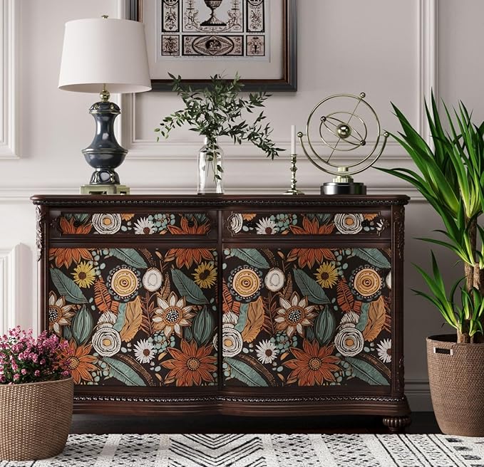 Laatse Rustic Boho Wallpaper Peel and Stick, Vintage Dark Brown Floral Contact - Image 3