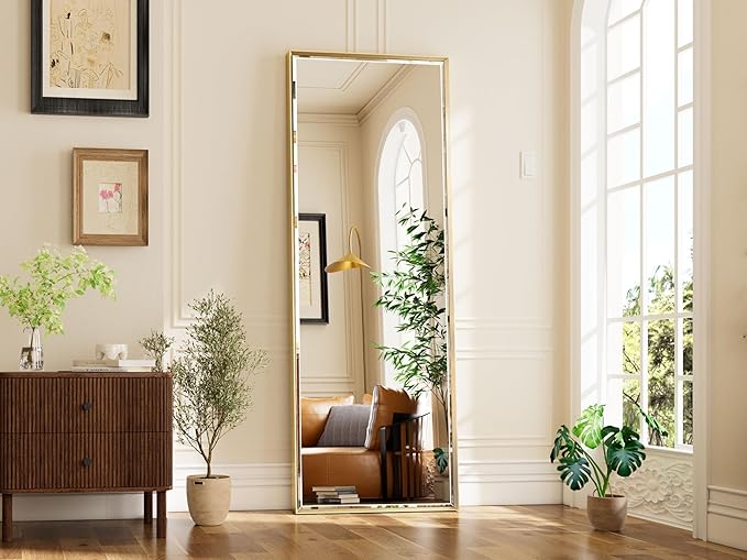16''x 60'' Tall Brushed Gold Bathroom Mirror, Beveled Gold Frame Mirror - Image 2