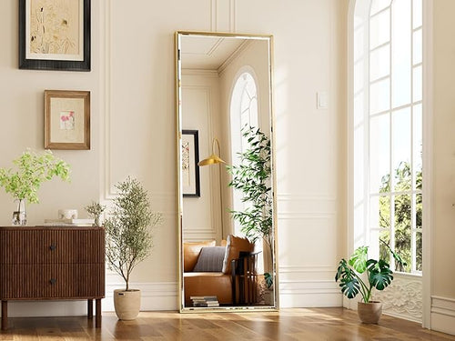 16''x 60'' Tall Brushed Gold Bathroom Mirror, Beveled Gold Frame Mirror - Image 2