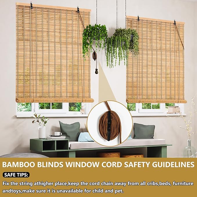 30x72 Inch Bamboo Blinds for Interior Windows, UV Protection Roman Bamboo - Image 4