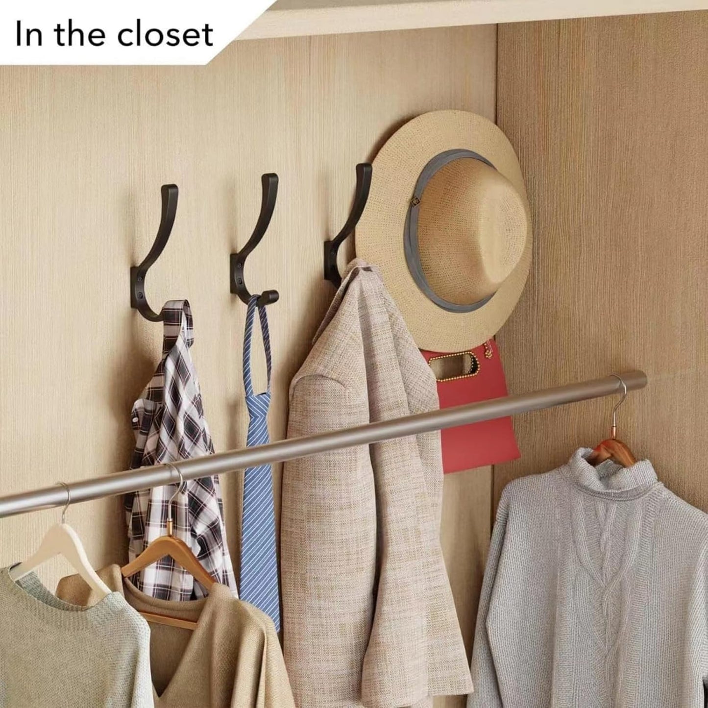 6 Pack Hanging Coat Hooks Wall Mount, Coat Hanger Wall Hangers, Metal Hooks for Hanging Heavy Duty, Screw in Hooks for Hanging Towels, Clothes, Backpack, Hat, Bag, Jacket, Key, Robe, Backpack Grey