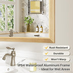 36x30 Inch Bathroom Mirror for Wall, Anti-Rust Oak Wood Grain Metal Framed - Image 4