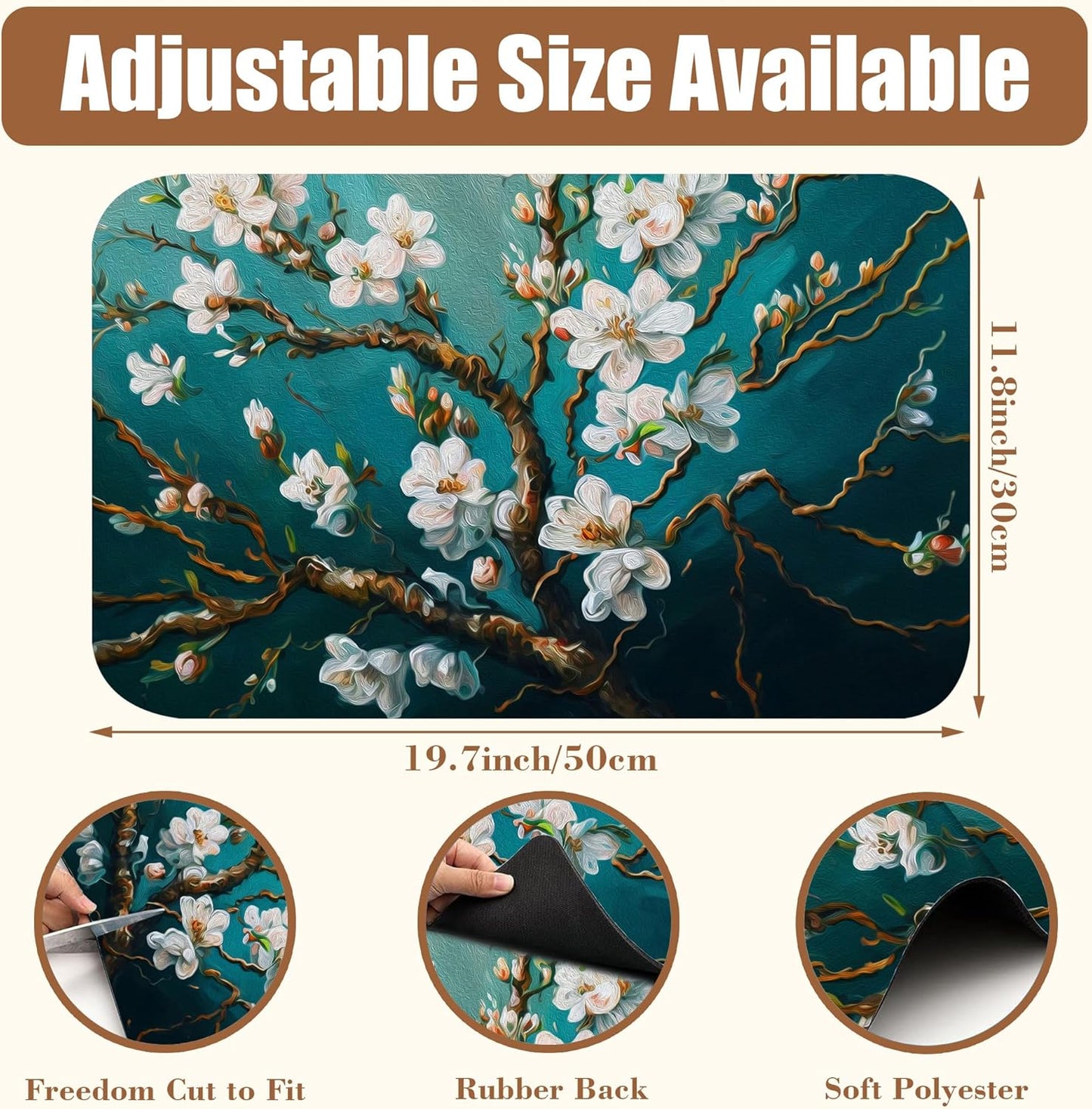 Blossoming Almond Tree Dish Drying Mat for Kitchen Counter Hide Stain Absorbent Drying Rack Pad Rubber Backed Coffee Mat Espresso Machine Coffee Bar Accessories 11.8 x 19.7 Inch