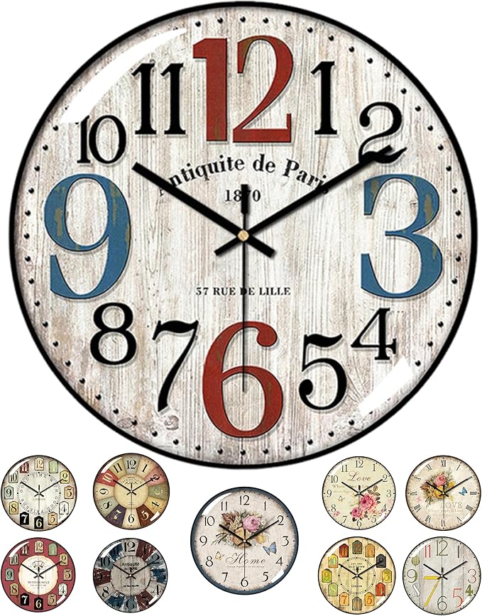 Decorative Wall Clocks Batterys Operated, Retro Wall Clock by Unknown