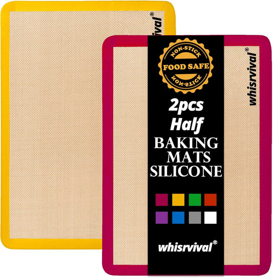 Silicone Baking Mat, 2 colors Half Sheet(16.5"x11.6") Non-Stick Baking Mat, Food Safe Silicone Mats for Baking Cookies, Macarons, Vegetables, 480℉ Heat Resistant (Deep Raspberry & Amber)