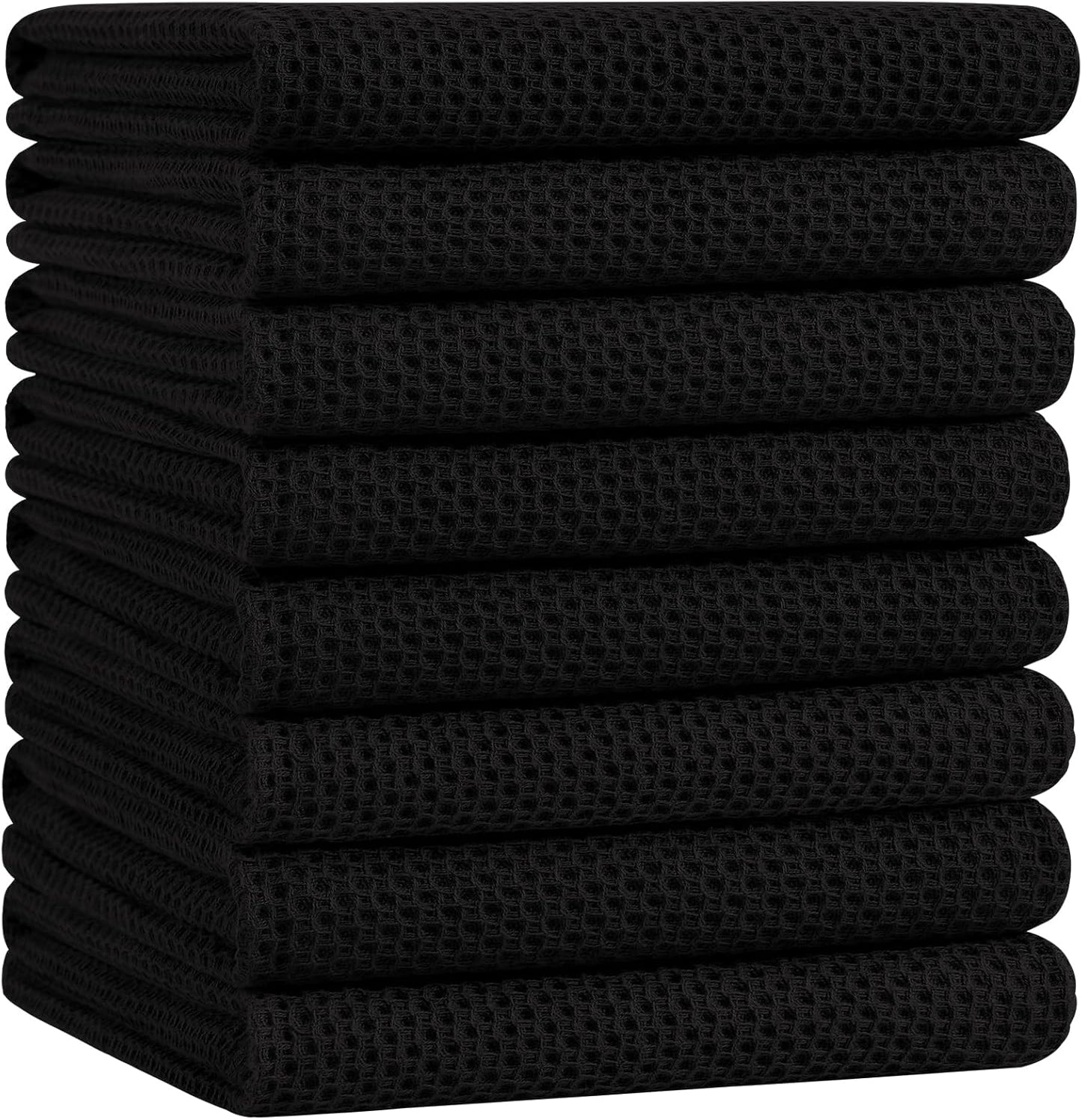 Homaxy 100% Cotton Oversized Waffle Weave Kitchen Dish Towels, Ultra Soft Absorbent Quick Drying Cleaning Towel, 20 x 28 Inches, 8-Pack, Black