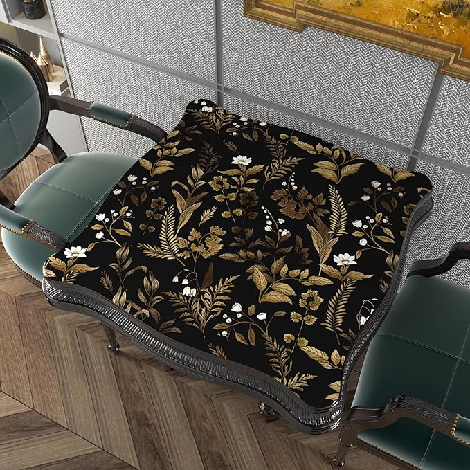 Dark Floral Peel and Stick Wallpaper, Vintage Leaf Pattern Black Gold Self - Image 2