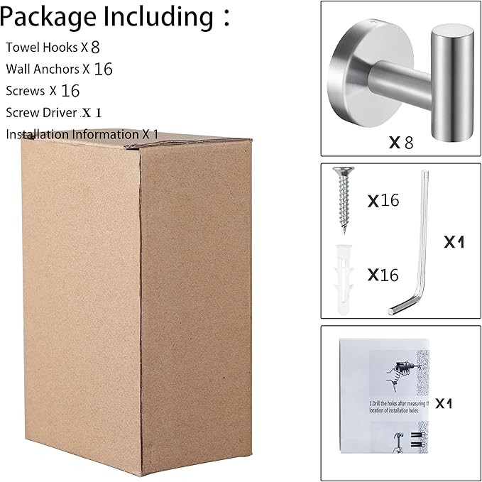8 Pcs Silver Bathroom Towel Hook Robe Towel Hooks Coat Wall Hook Stainless - Image 3
