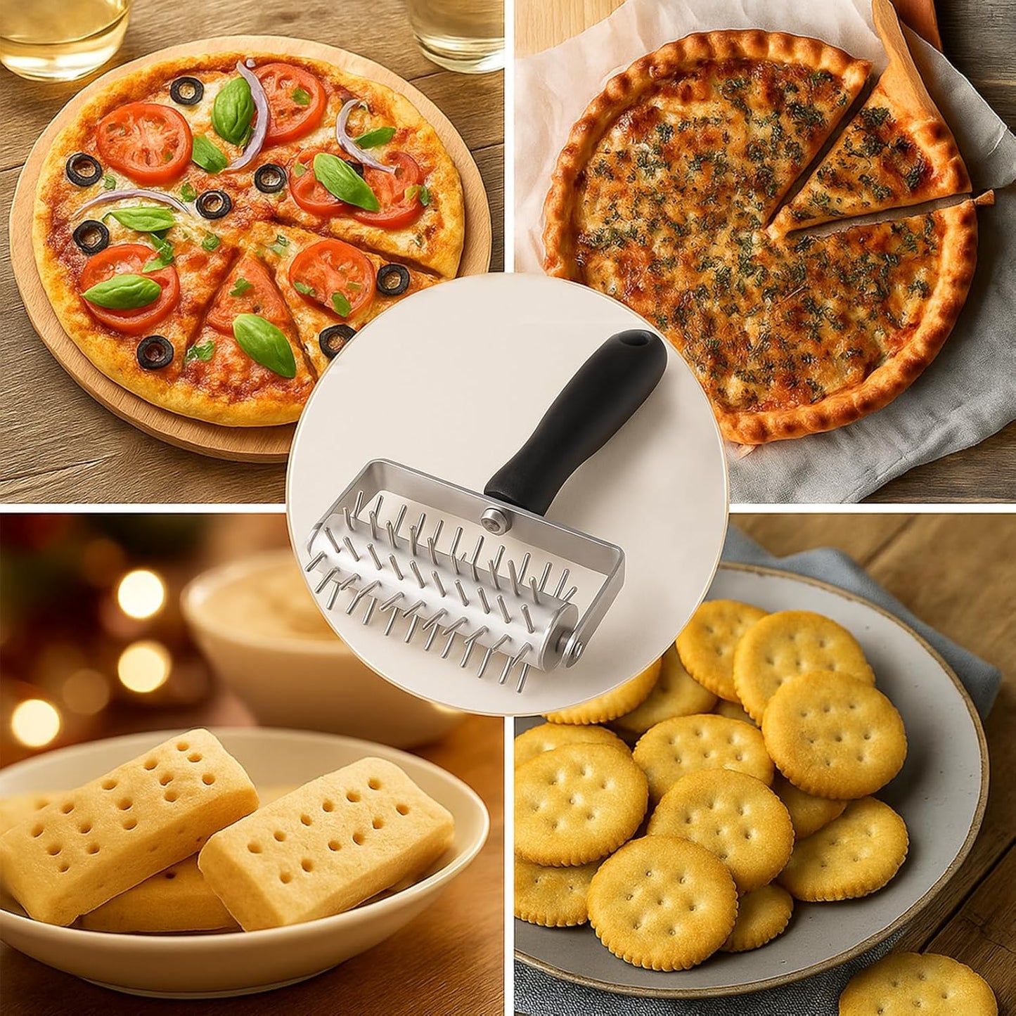 Pizza Dough Docker Roller Stainless Steel, Pin Puncher Dough Hole Maker, Docking Tool for Pizza Pie Cookie Pastry Bread
