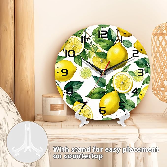 Wall Clock, Watercolor Lemon Wall Clock Silent Non-Ticking Battery Operated - Image 5