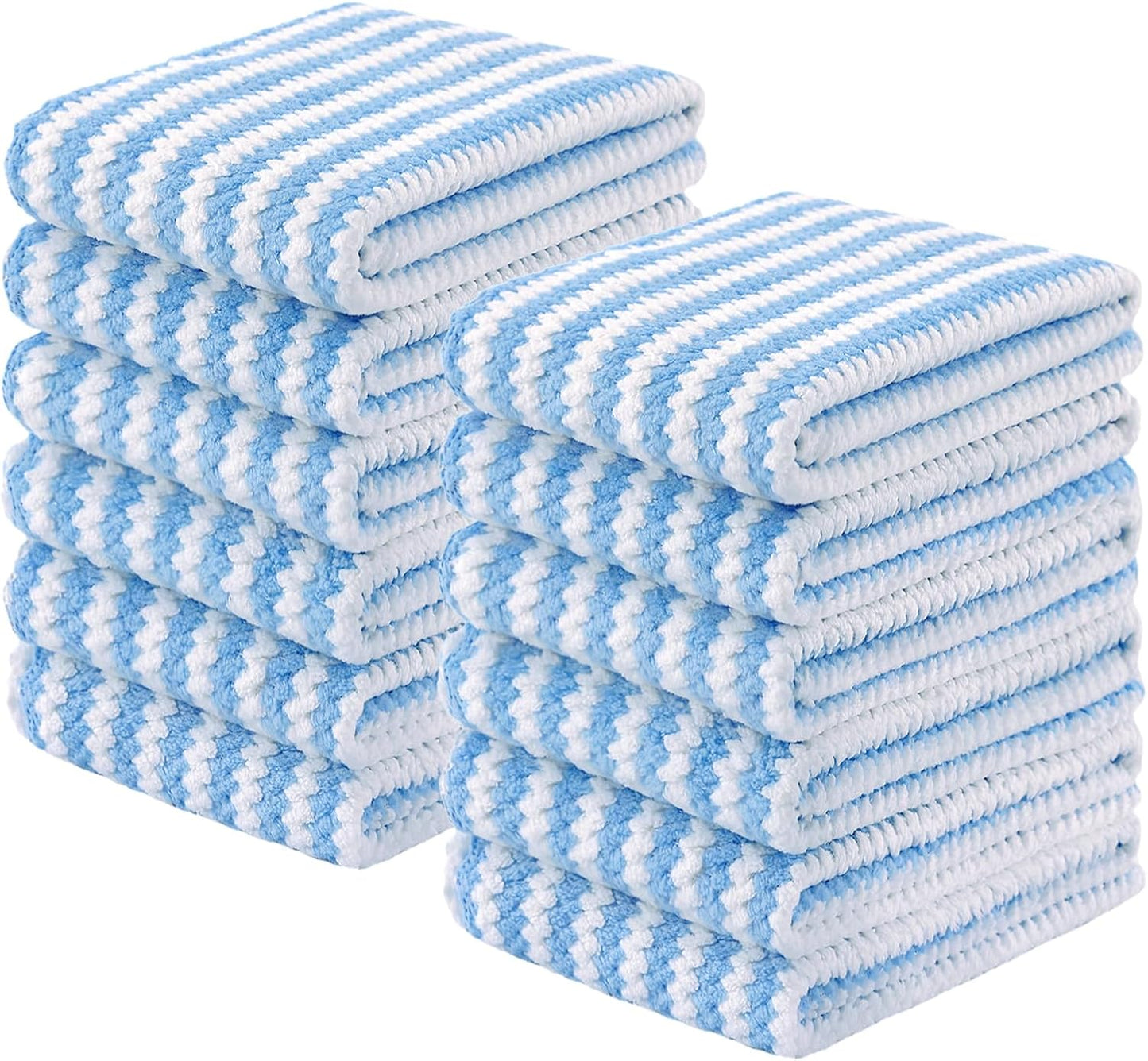 Homaxy Kitchen Towels(12 Pack, 10 x 20 inches), Ultra Soft and Absorbent Dish Towels, Reusable Fast Drying Microfiber Cleaning Cloth, Coral Velvet Wave Design No-lint, Blue