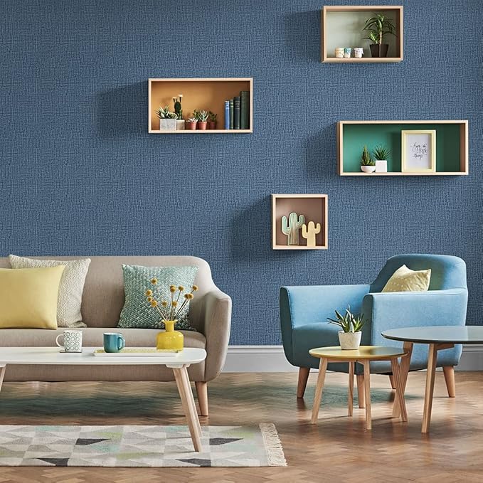 Blue Wallpaper Grasscloth Peel and Stick Wallpaper 17.7inch x 118.1inch - Image 3