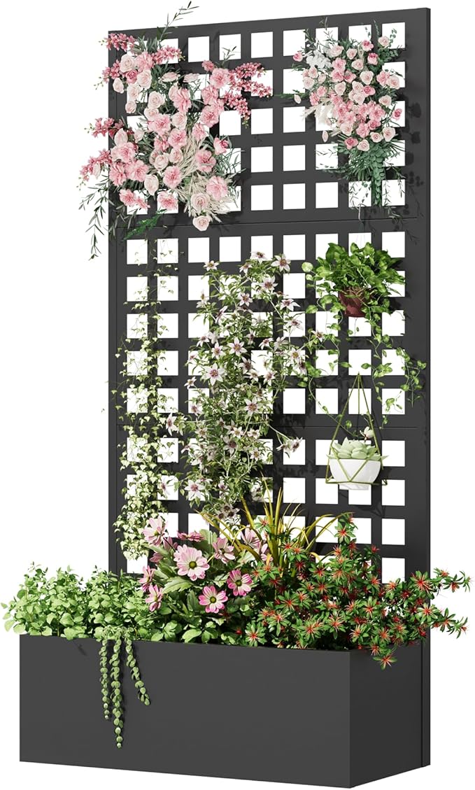 Metal Planter Box with Trellis, Planter Box Trellis with Privacy Screen and by UPHYB