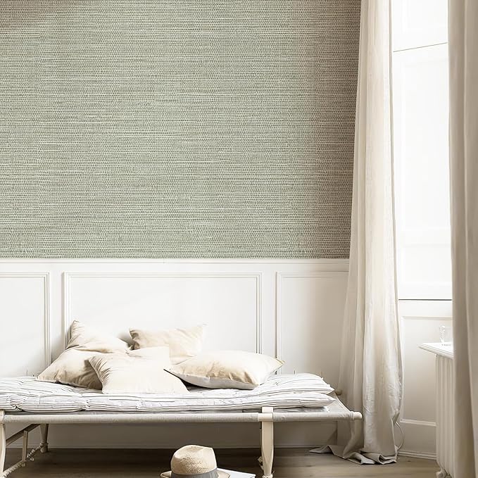 Simon&Siff Textured Grasscloth Peel and Stick Wallpaper 17.7"x197" Neutral Faux - Image 4