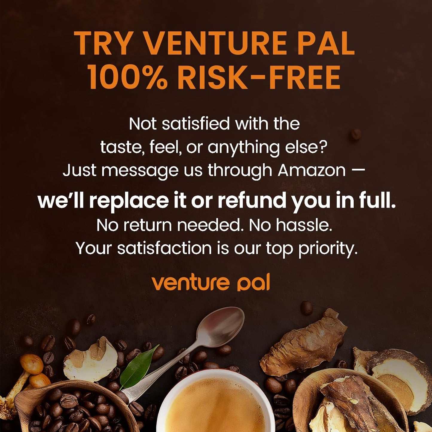 Venture Pal Mushroom Coffee with 12 Adaptogenic Functional Mushrooms with Ashwagandha, Lion's Mane, Chaga and Probiotics, 1200mg Mushrooms Instant Coffee for Focus, Digestion & Immunity - 40 Servings