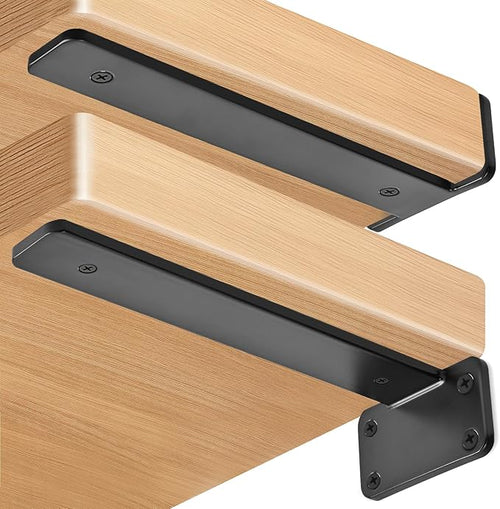 2 Pack - 10 inch Black Hidden L Shelf Bracket Iron Floating Shelf Brackets - Image 2