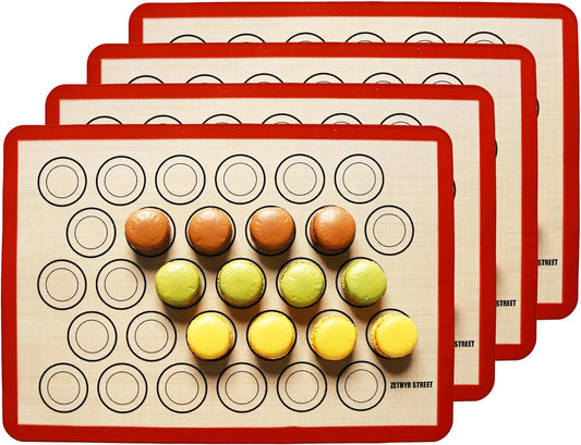 Macaron Silicone Baking Mats - Non-Stick Macaron Mat for Easy Baking | Heat Resistant & Dishwasher Safe Macaron Baking Mat | Reusable & Eco-Friendly, 1/2 Sheet Size - Pack of 4 - For Macarons And More