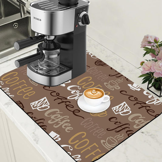 Doodle Coffee Dish Drying Mat Coffee Bar Mat for Countertop Rubber Backed Absorbent Hide Stain Dish Drainer Rack Pad Espresso Machine Table Accessories Dining Room Decoration 15.7 x 23.6 Inch