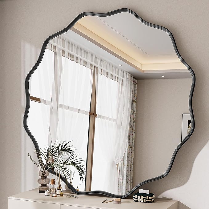 Round Wavy Mirror, 36 Inch Metal Frame Circle Mirror, Round Wall Mounted - Image 2