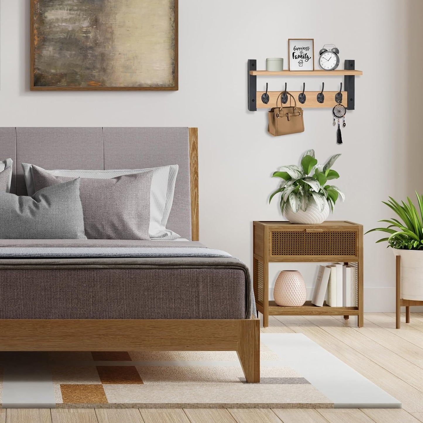 Sorbus Coat Hooks Wall Mount with Shelf – 16 Inch Coat Rack Wall Mount with 5 Heavy Duty Hooks – Floating Wall Shelf with Hooks for Entryway, Bathroom, Bedroom, Kitchen, or Mudroom (Maple Wood)