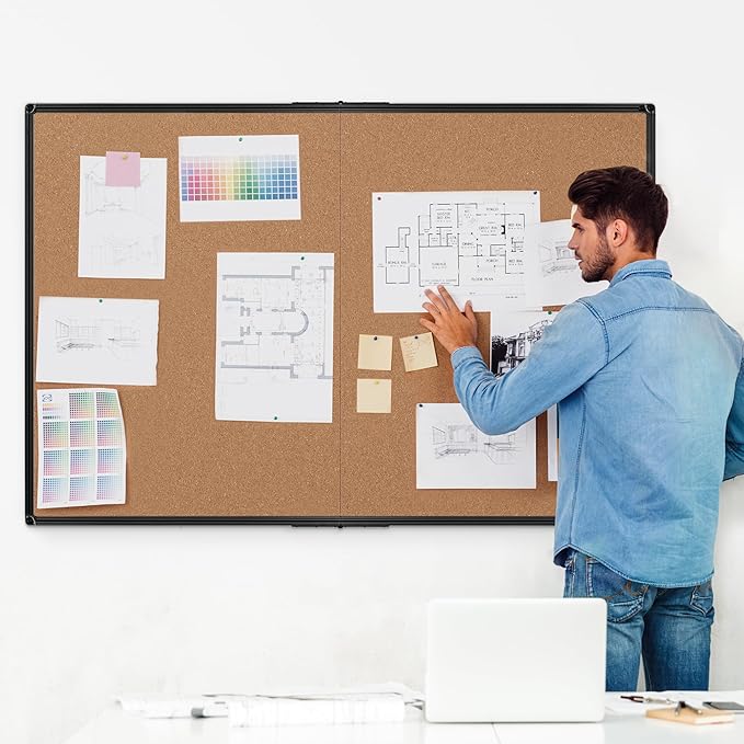 Extra Large Cork Bulletin Board 60" X 36", Foldable Notice Pin Board - Image 2