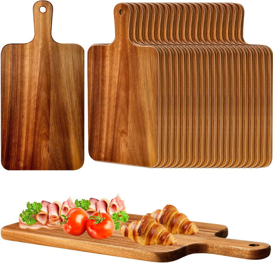 Nuenen 40 Pcs Wood Cutting Board with Handle 15.7 x 7.8 Inch Acacia Bamboo Wooden Serving Kitchen Chopping Boards for Pizza, Bread, Cheese, Charcuterie, Fruit, Vegetables (Acacia)