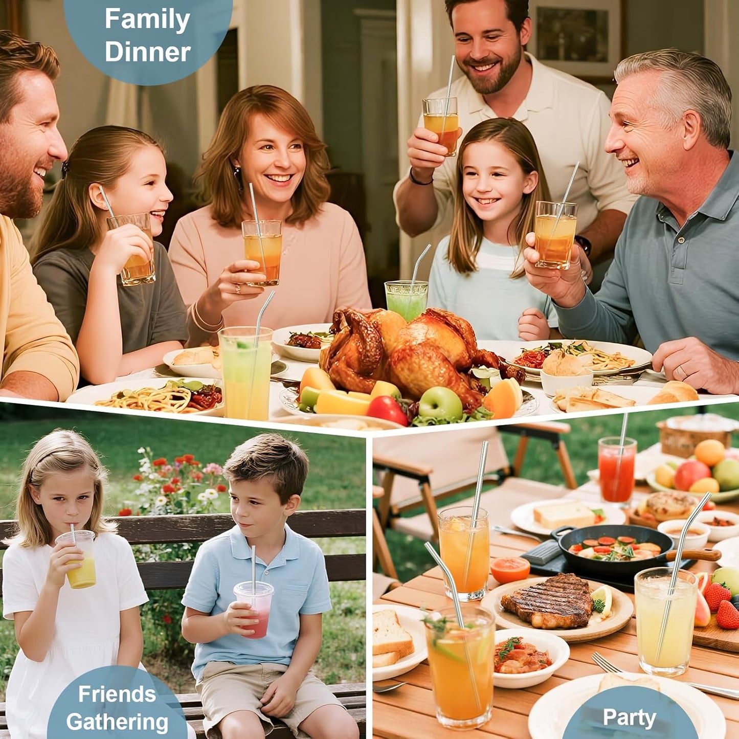 Set of 12 Reusable Stainless Steel Straws,0.31'' wide 3 Size - 12.2''10.5''8.5''Long Reusable Straw Chocolate Milk Straws with 2 Cleaning Brush for 10/20/30/40 oz