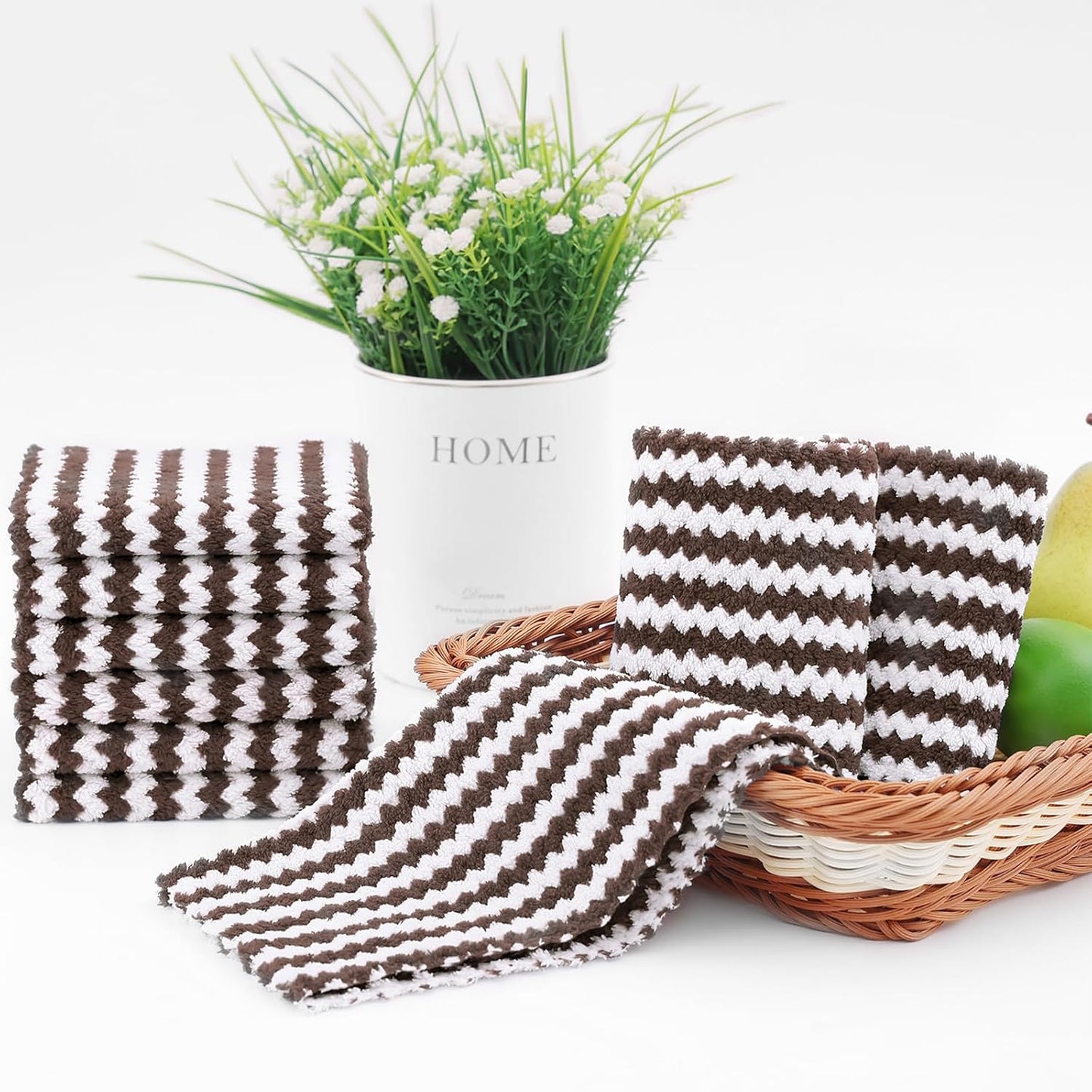 Homaxy 18 Pack Kitchen Dish Cloths, Ultra Soft and Absorbent Dish Towels, Reusable Fast Drying Microfiber Cleaning Cloth, Coral Velvet Wave Design Lint Free, 10 x 10 inches, Brown