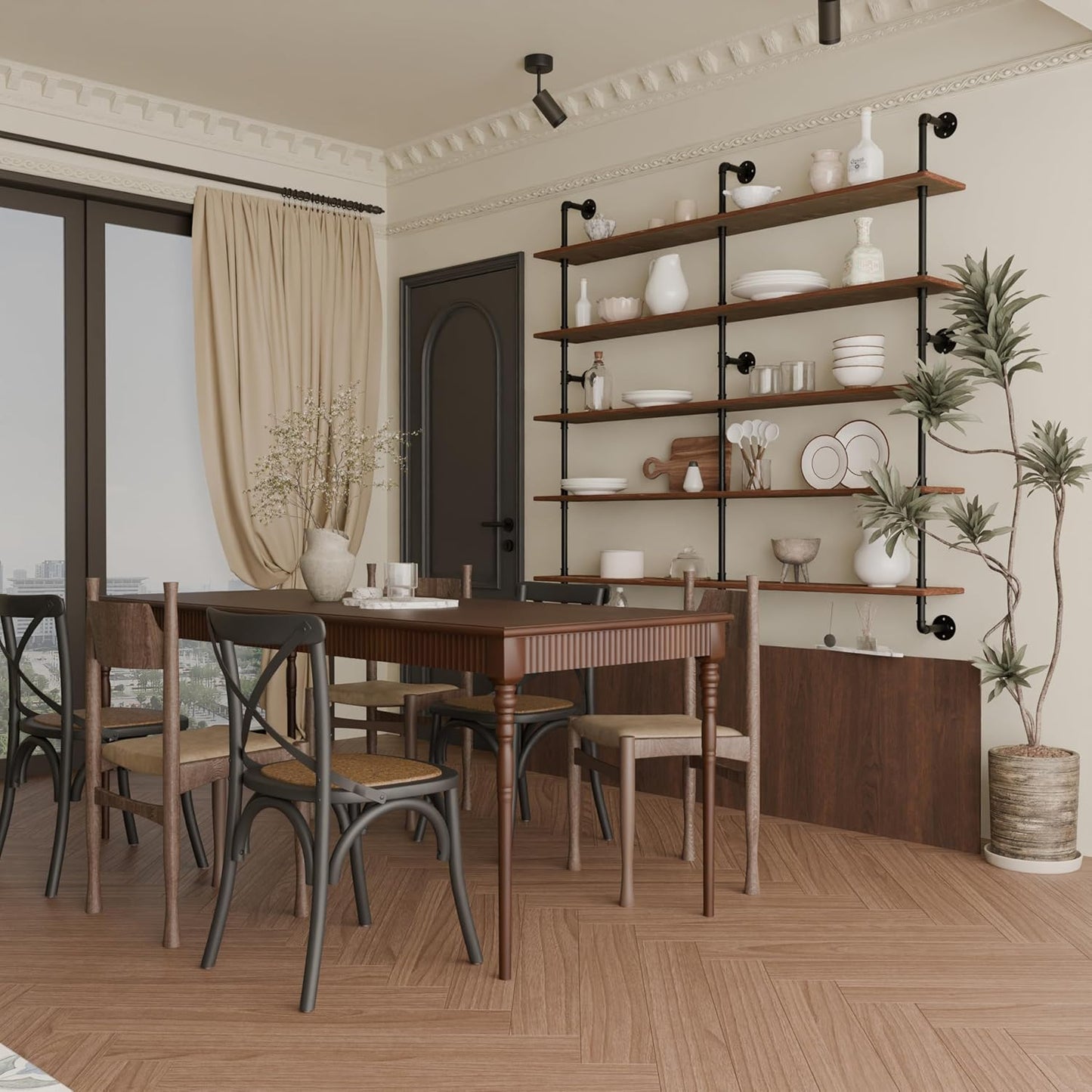 Industrial Pipe Shelf Shelving Bookcase, Wall Mounted Rustic Bookshelf 60 Inch, Floating Bookshelves for Wall,Retro Wood Metal Pipe Industrial Shelves for Living Room