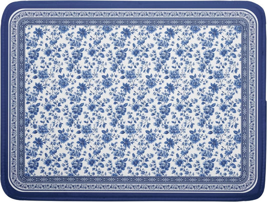 Blue Floral Branches Dish Drying Mat for Kitchen Counter Chinoiserie Pattern Dish Drying Pad 16”x18”Absorbent Vintage Flowers Decor Dishes Drainer Pad Dish Dry Rack Mat for Counter Coffee Bar