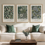 Large Framed William Morris Green Wall Art, 3 Piece Vintage Floral Canvas Prints by Cuspin