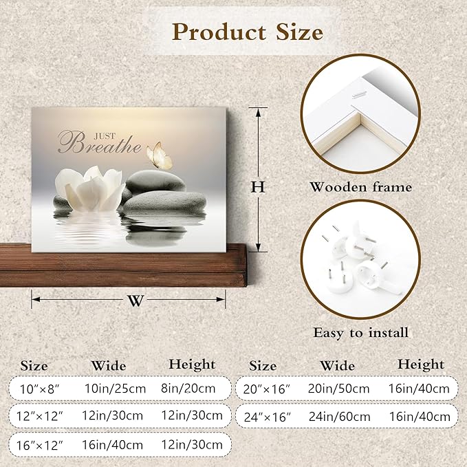 EOBTAIN Zen Wall Art Butterfly and Water Lily Flower Stone Relaxing Spa - Image 3